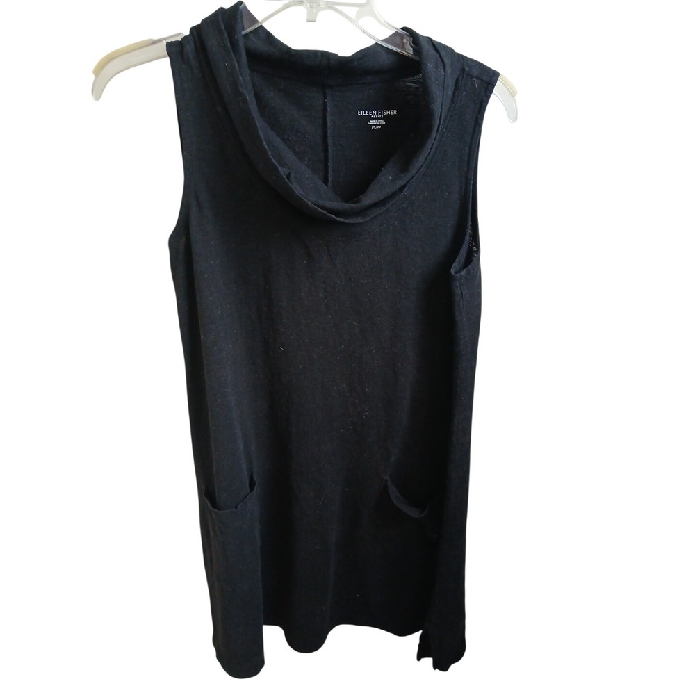 Eileen Fisher Black Sleeveless Cowl Neck Hemp‎ Organic Pocket Dress Small Petite